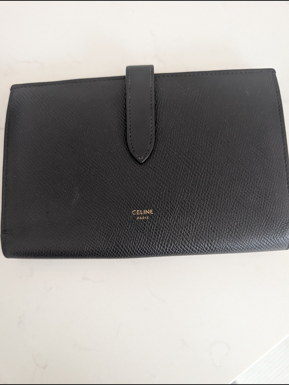 Celine Large Strap Wallet in Grained Calfskin - Black